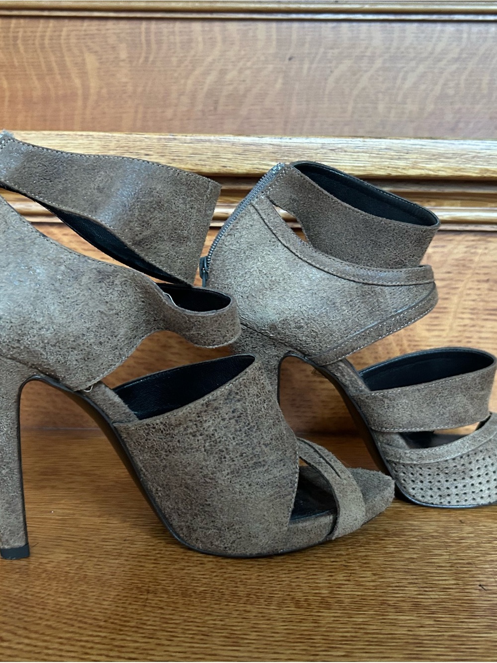 7 For All Mankind Vintage Taupe Sculpted Suede High Heel Sandals
